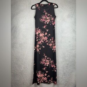 La Belle Vintage Dress Womens Y2K Medium Black Floral Scoop Neck Maxi Cocktail